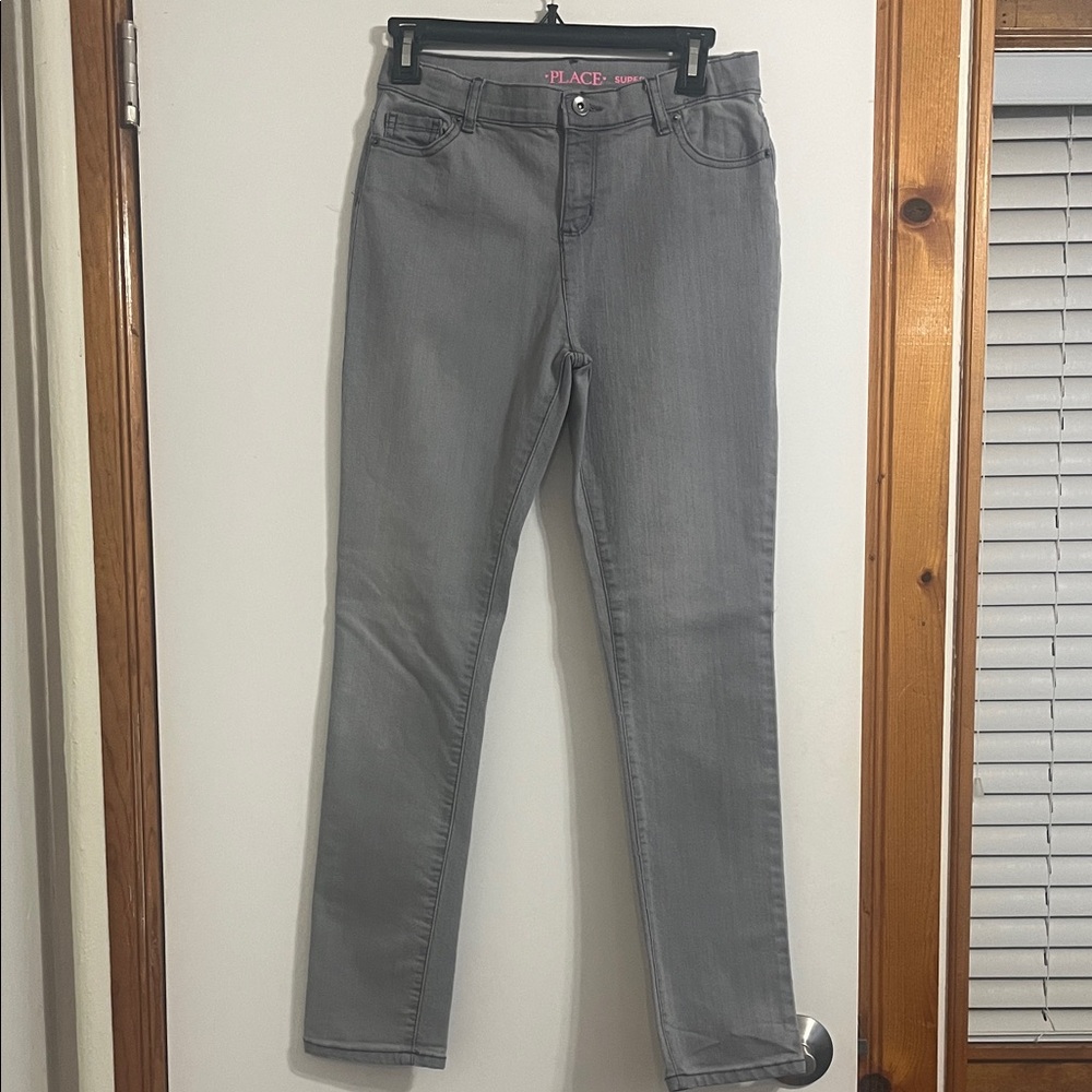 Children’s PLACE Girls Supper Skinny Fit Gray Jeans Size 16 with adjustable